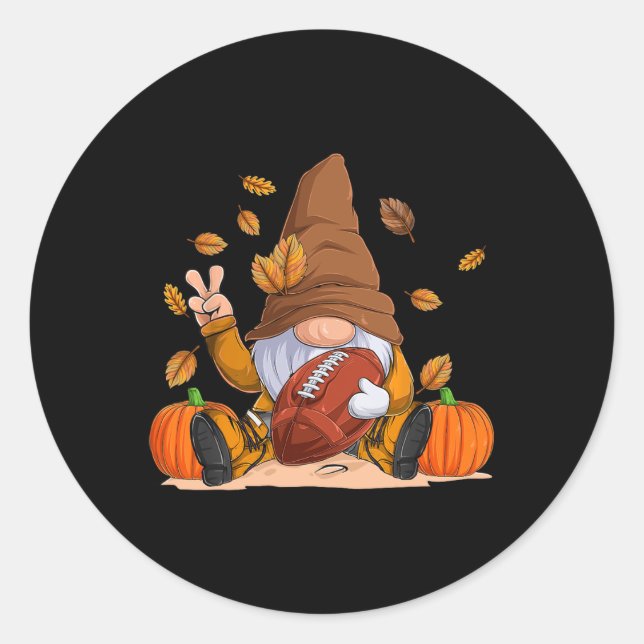Sticker Rond Football Gnome Thanksgiving Automne Saison Automne (Devant)