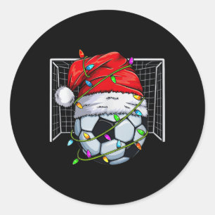 Sticker Rond Football Lumières de Noël Chapeau de Père Noël Ama