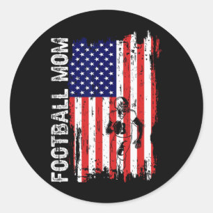 Sticker Rond Football Maman Américaine Drapeau Patriotique Mama