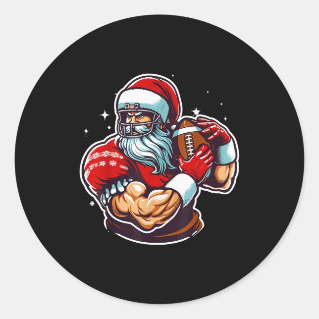 Sticker Rond Football Player Santa Christmas Pajama Funny X-mas (Devant)