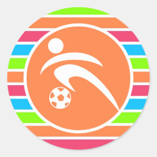 Sticker Rond Football; Retro Neon Arc-en-ciel
