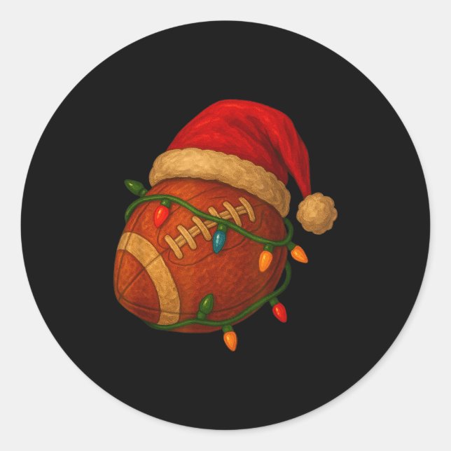 Sticker Rond Football Santa Christmas Lights Xmas Men Boys Kids (Devant)