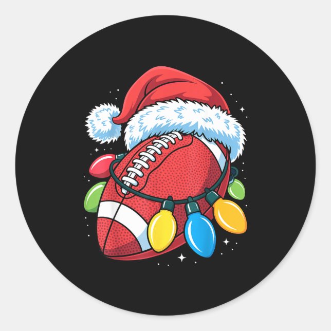 Sticker Rond Football Santa Hat Christmas Lights Festive Touchd (Devant)