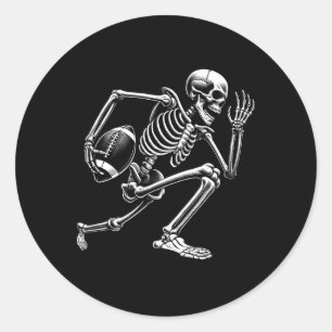 Sticker Rond Football Skeleton Jouer Football Halloween Skull