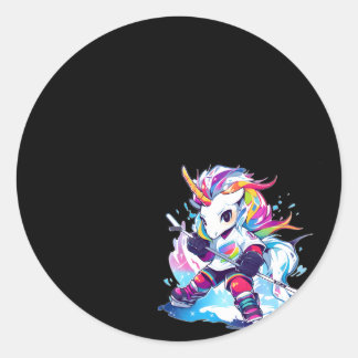 Sticker Rond Football Sport Hockey sur glace Unicorne
