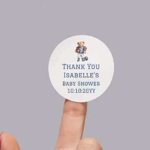 Sticker Rond Football Teddy Bear Baby shower Merci