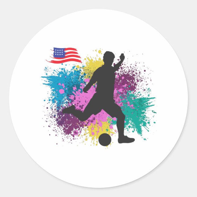 Sticker Rond Football USA Grungy Couleur Splashes (Devant)