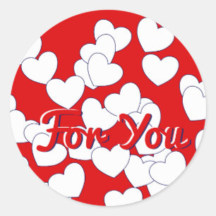 Sticker Rond 'For You' - Joli Coeur Rouge Et Blanc Pour Les Cad