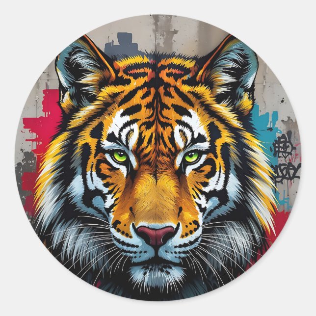 Sticker Rond Force Silencieuse – Graffiti de Tigre Classique Ro (Devant)