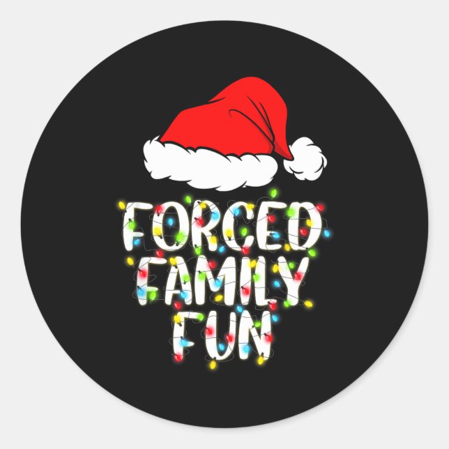 Sticker Rond Forced Family Fun Sarcastic Christmas Funny Gift  (Devant)