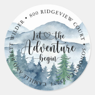 Sticker Rond Forest Adventure Watercolor Mountains Baby shower