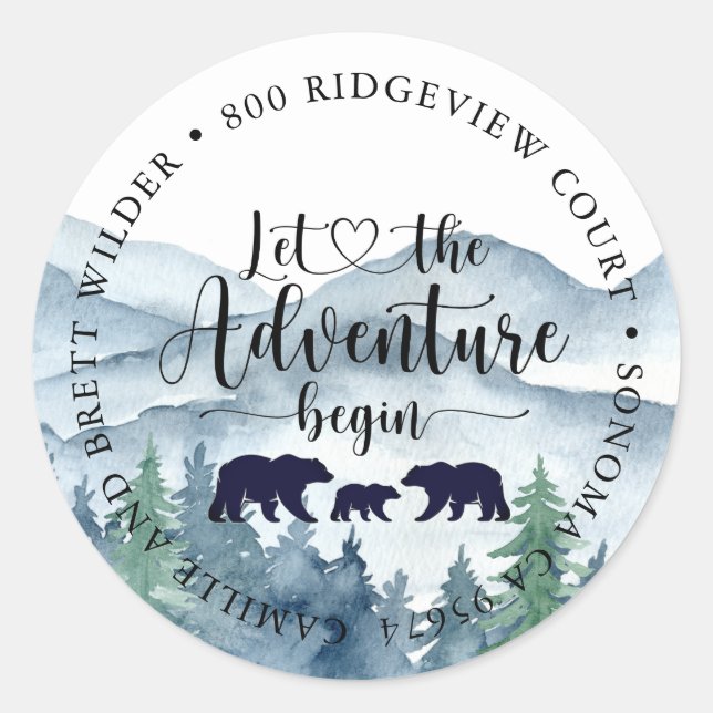Sticker Rond Forest Adventure Watercolor Mountains Baby shower (Devant)