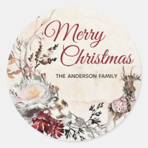 Sticker Rond Forest Deer Joyeux Noël avec nom
