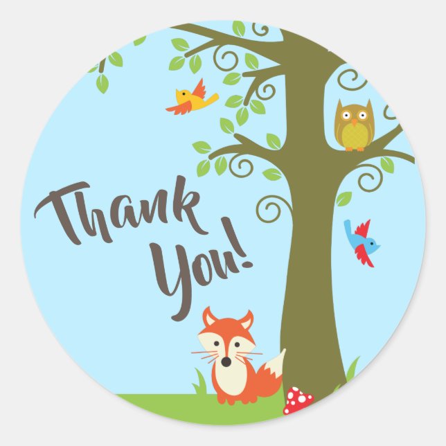 Sticker Rond Forest Friends Woodland Cute 1ère fête d'anniversa (Devant)
