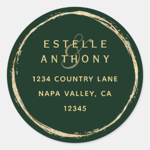 Sticker Rond Forest Green Rustic Gold Ampersand Adresse de reto