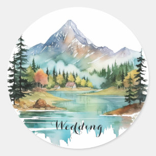 Sticker Rond Forest Lakeside Coloré Mariage de montagne