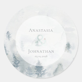 Sticker Rond Forest Pine Tree Rustic Watercolor 