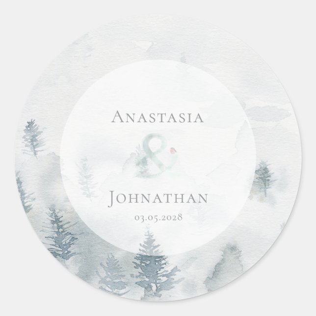 Sticker Rond Forest Pine Tree Rustic Watercolor  (Devant)