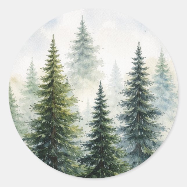 Sticker Rond Forêt aquarelle (Devant)