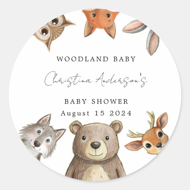 Sticker Rond Forêt Bois Animaux Baby shower de voyage (Devant)
