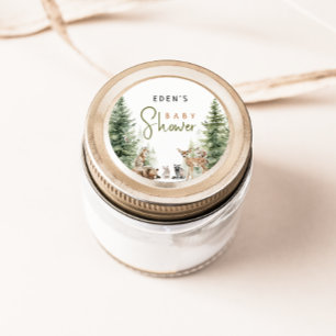 Sticker Rond Forêt Bois Animaux Baby shower Favoriser