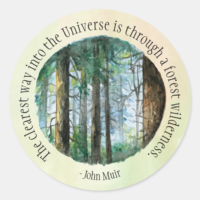 Sticker Rond Forêt d'aquarelle Muir Quote (Devant)