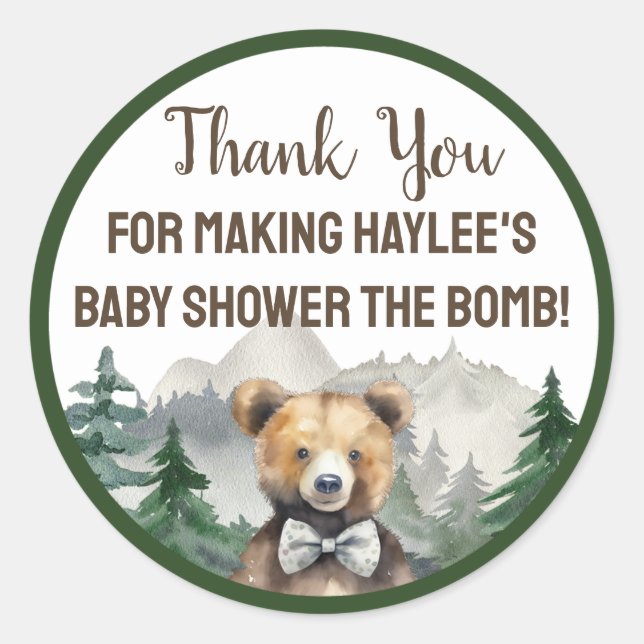 Sticker Rond Forêt d'aquarelle, Ours en peluche, Baby shower Fa (Devant)