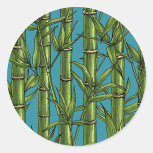 Sticker Rond Forêt de bambou sur bleu