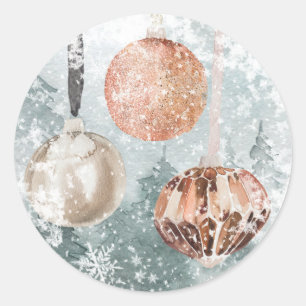 Sticker Rond Forêt de bois neigeux Ornements en verre rose Vin