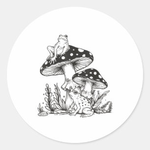 Sticker Rond Forêt de champignons de grenouille esthétique vint