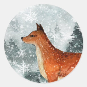 Sticker Rond Forêt de montagne Snowland Red Fox