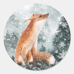 Sticker Rond Forêt de montagne Snowland Red Fox 2