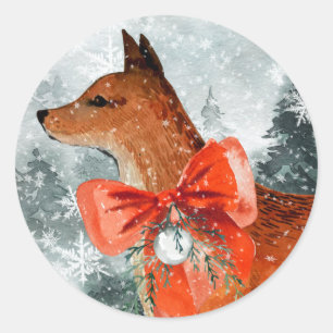 Sticker Rond Forêt de neige Red Fox Holiday Portrait