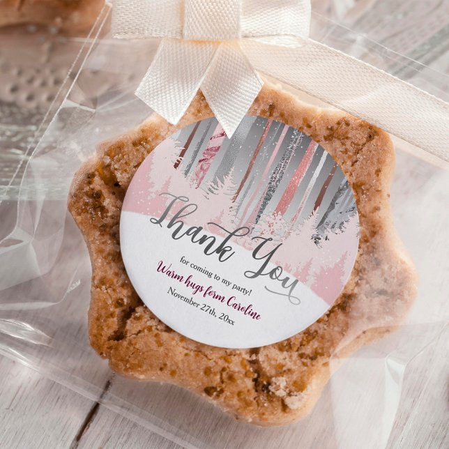 Sticker Rond Forêt de neige rose gris Argent Forêt d'hiver Anni (Créateur téléchargé)