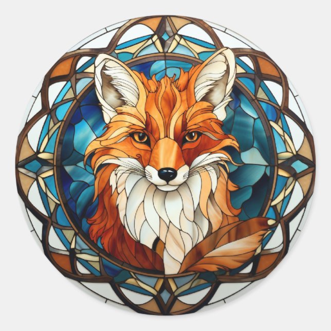 Sticker Rond Forêt de verre doux renard (Devant)