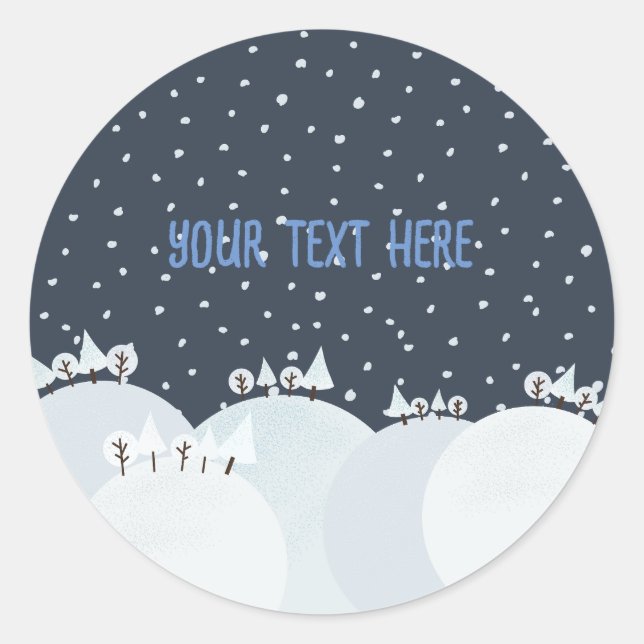 Sticker Rond Forêt d'hiver paisible avec neige et flocons de ne (Devant)