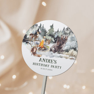 Sticker Rond Forêt enchantée Bois rustique Bois 1er anniversair