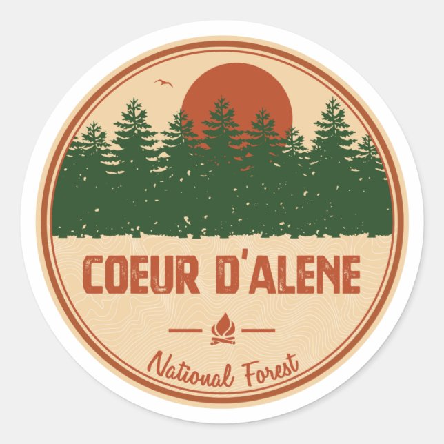 Sticker Rond Forêt nationale de Coeur D'Alene (Devant)