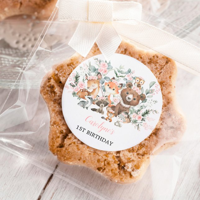 Sticker Rond Forêt rose douce Eucalyptus Fille Anniversaire (Créateur téléchargé)