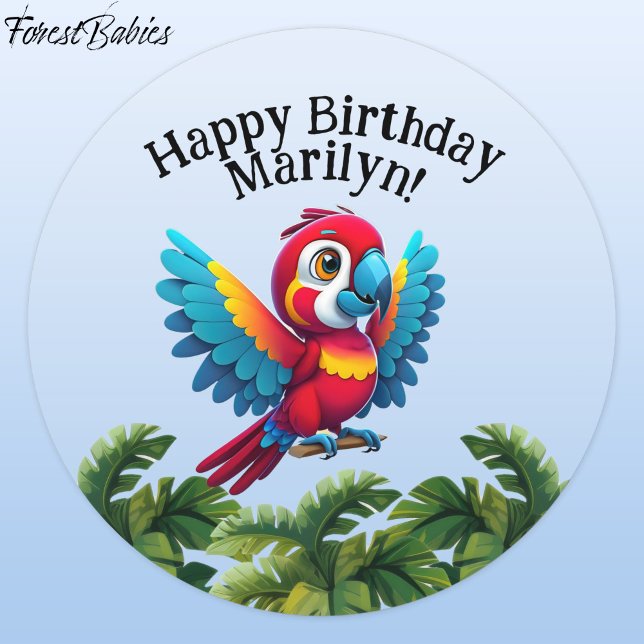Sticker Rond Forêt tropicale Jungle Macaw Safari Perroquet 🦜 (Macaw Parrot 🌴 Tropical Bird ForestBabies Customizable Birthday Party Animal Classic Round Sticker)