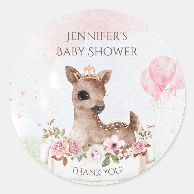 Sticker Rond Forêt Woodland Baby Girl Deer Watercolor (Devant)