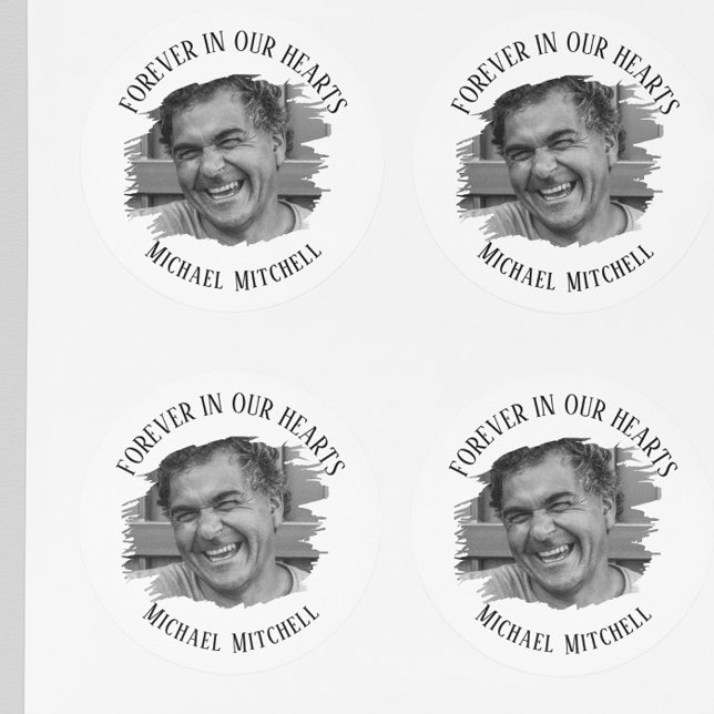 Sticker Rond Forever In Our Hearts Brushed Photo Funeral (Créateur téléchargé)