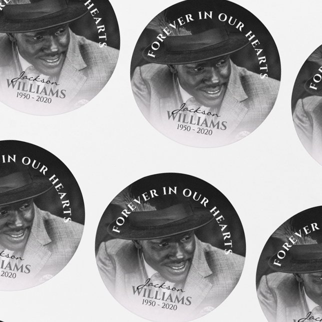 Sticker Rond Forever In Our Hearts | Photo Memorial Funeral (Créateur téléchargé)