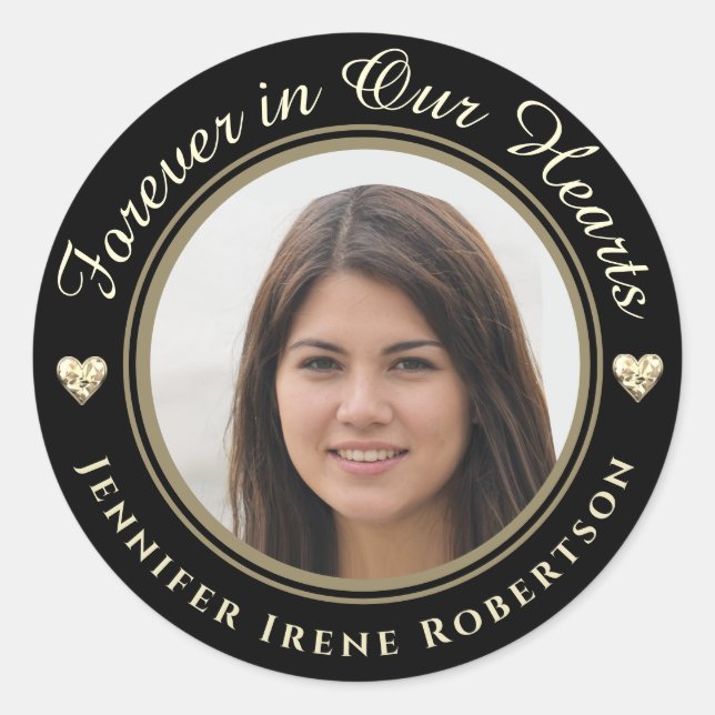 Sticker Rond Forever in Our Hearts Photo Remembrance (Devant)