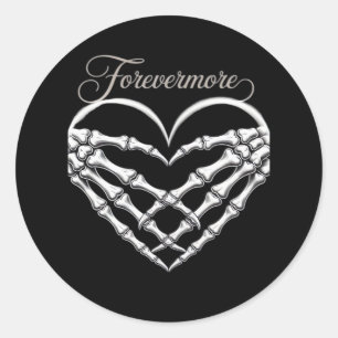 Sticker Rond Forevermore Squelette Mains Coeur Romance gothique