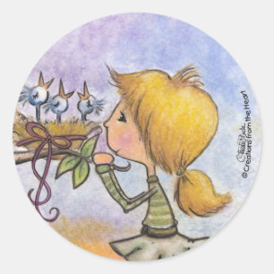 Sticker Rond Forfait Girl Watches Birds-Precious