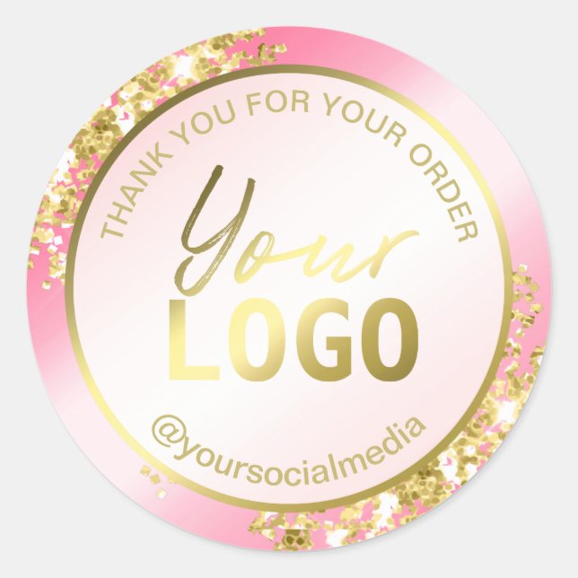 Sticker Rond Forfait Pink And Gold Parties scintillant Merci (Devant)