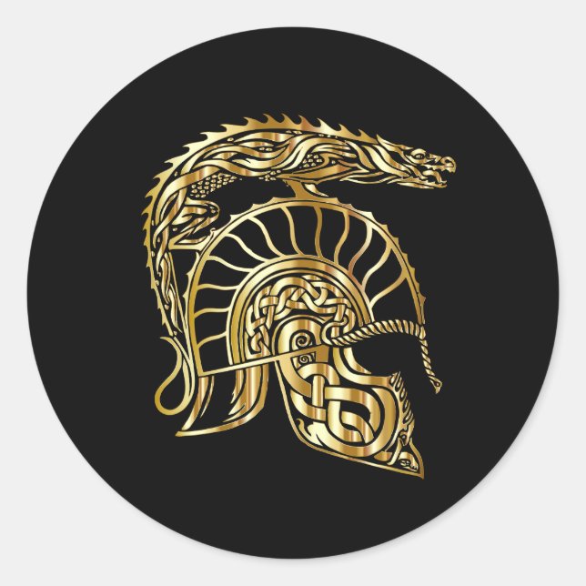 Sticker Rond Forge de casque d'armure de chevalier d'or en text (Devant)