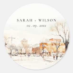 Sticker Rond Forgo North Dakota City Scape Mariage d'aquarelle