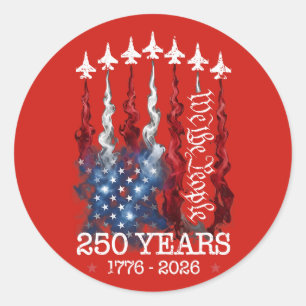 Sticker Rond Formation de jet patriotique pour le 250e annivers